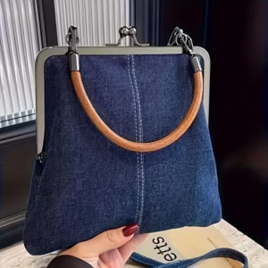 Handmade Women’s Denim Crossbody Purse – Foldable Design with Twist Lock Closure