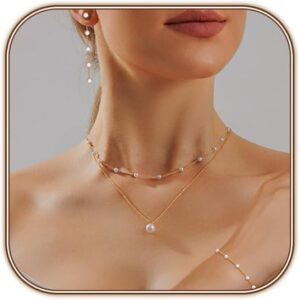 Gold Jewelry Set for Women - Dainty 14K Gold/Silver Plated Pearl Choker Necklace, Drop Earrings & Bracelets - Wedding Trendy Pearl Jewelry Gift