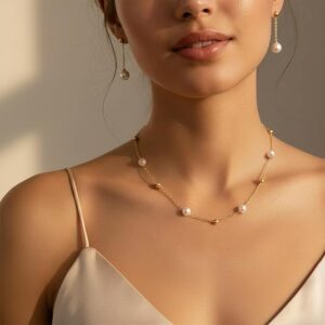 Elegant Gold Pearl Jewelry Set for Women | Necklace, Bracelet & Earrings Gift