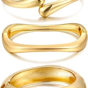 14K Gold Plated Chunky Bangle Set for Women – Stackable Statement Cuff Bracelets, Elegant Fashion Jewelry