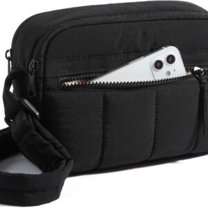 Cross Body Purse, Mini Crossbody Bags for Women Travel Purse, Puffy Shoulder Handbag Wallet with RFID Blocking Slots, Black-small