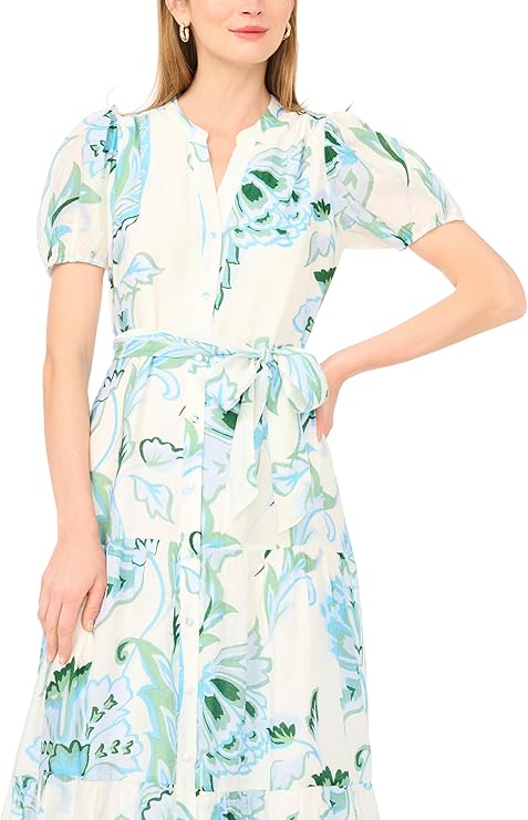 Vince Camuto Women’s Short Sleeve Button Front Belted Maxi Dress - Image 5