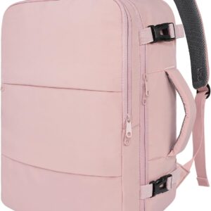Travel Backpack for Women, Carry On Backpack with Water Bottle Pocket & Shoe Pouch, TSA 15.6inch Laptop Mochila Flight Approved, Nurse Bag Casual Daypack for Weekender Business Hiking, Pink