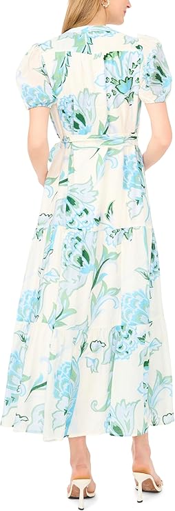 Vince Camuto Women’s Short Sleeve Button Front Belted Maxi Dress - Image 2