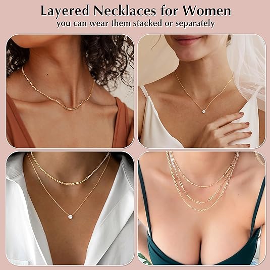 Layered Gold Necklace Set for Women – 14K Gold Plated Dainty Pendant & Cuban Chain Choker, Non-Tarnish Stackable Jewelry - Image 4