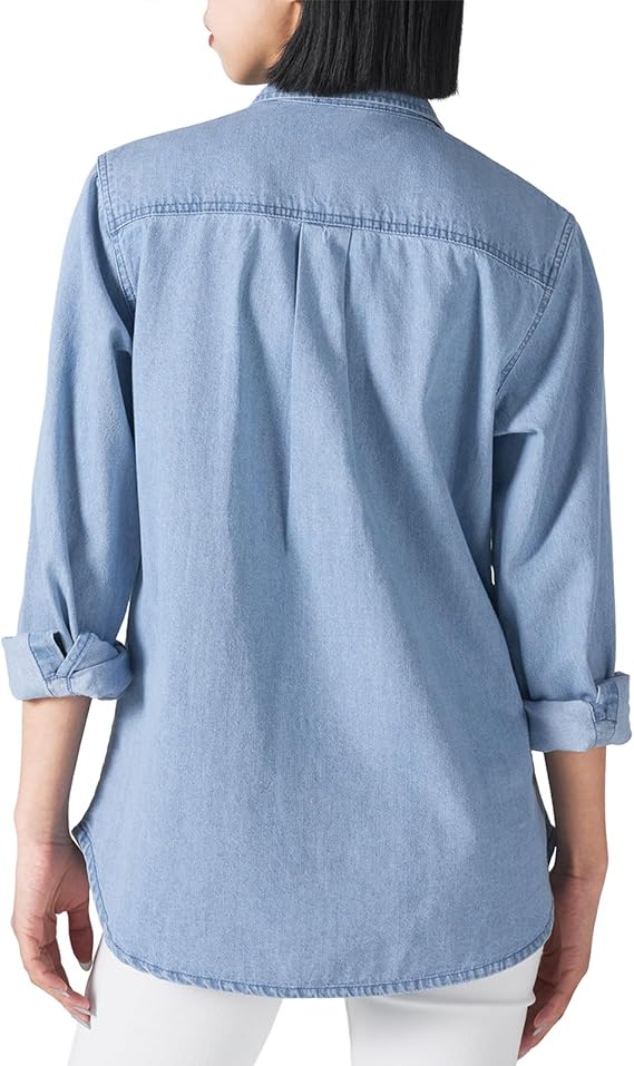 HISEA Women's Casual Denim Shirt – Long Sleeve Chambray Button Down Top - Image 2