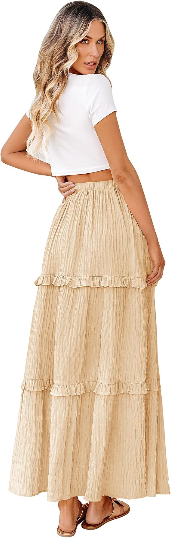 BTFBM Women's High Waist A-Line Midi Skirt – Elegant Summer Party Skirt - Image 2