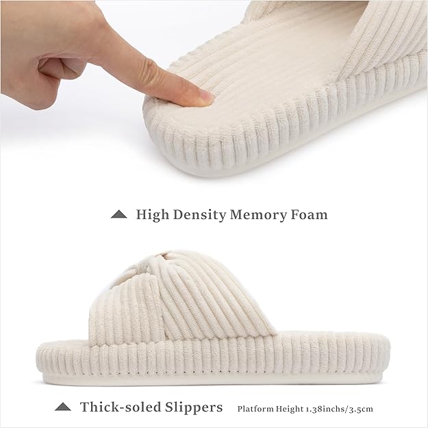 Comfy Memory Foam Slippers for Women | Soft Corduroy House Shoes - Image 3