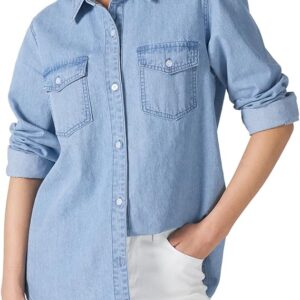 HISEA Women's Casual Denim Shirt – Long Sleeve Chambray Button Down Top