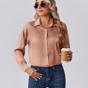 Zeagoo Women's Satin Silk Button Down Blouse Long Sleeve Business Casual Shirt
