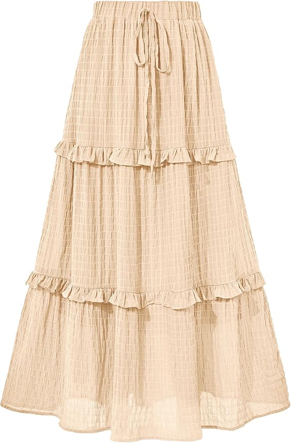 BTFBM Women's High Waist A-Line Midi Skirt – Elegant Summer Party Skirt