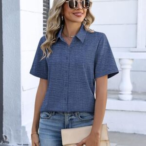 Zeagoo Women's Button Down Shirt | Short Sleeve V-Neck Blouse