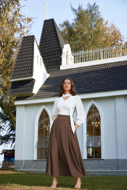 Scarlet Darkness Long Maxi Skirt for Women – High Waist A-Line Skirt with Pockets - Image 4