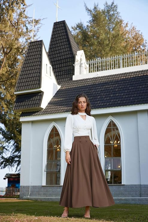 Scarlet Darkness Long Maxi Skirt for Women – High Waist A-Line Skirt with Pockets